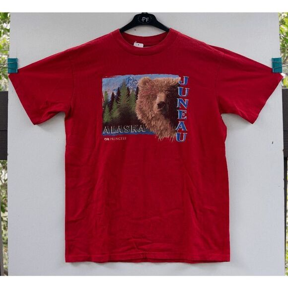 Vintage Juneau Alaska Grizzly Bear Print‎ T-Shirt Red Size L - Picture 1 of 5